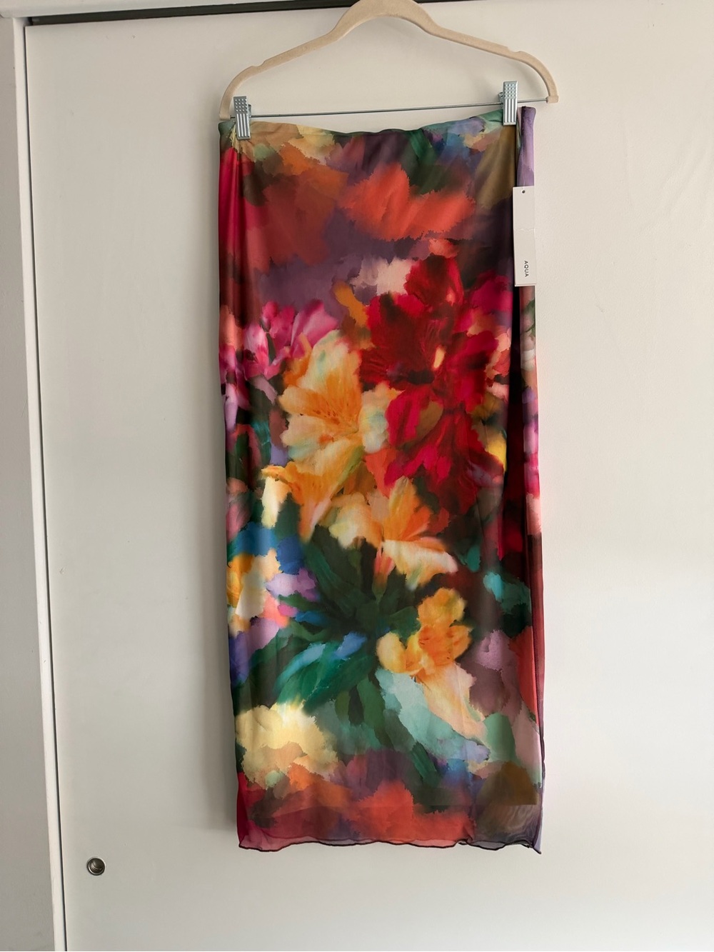 Aqua Colorburst Floral Midi Skirt in Red, Yellow & Green
